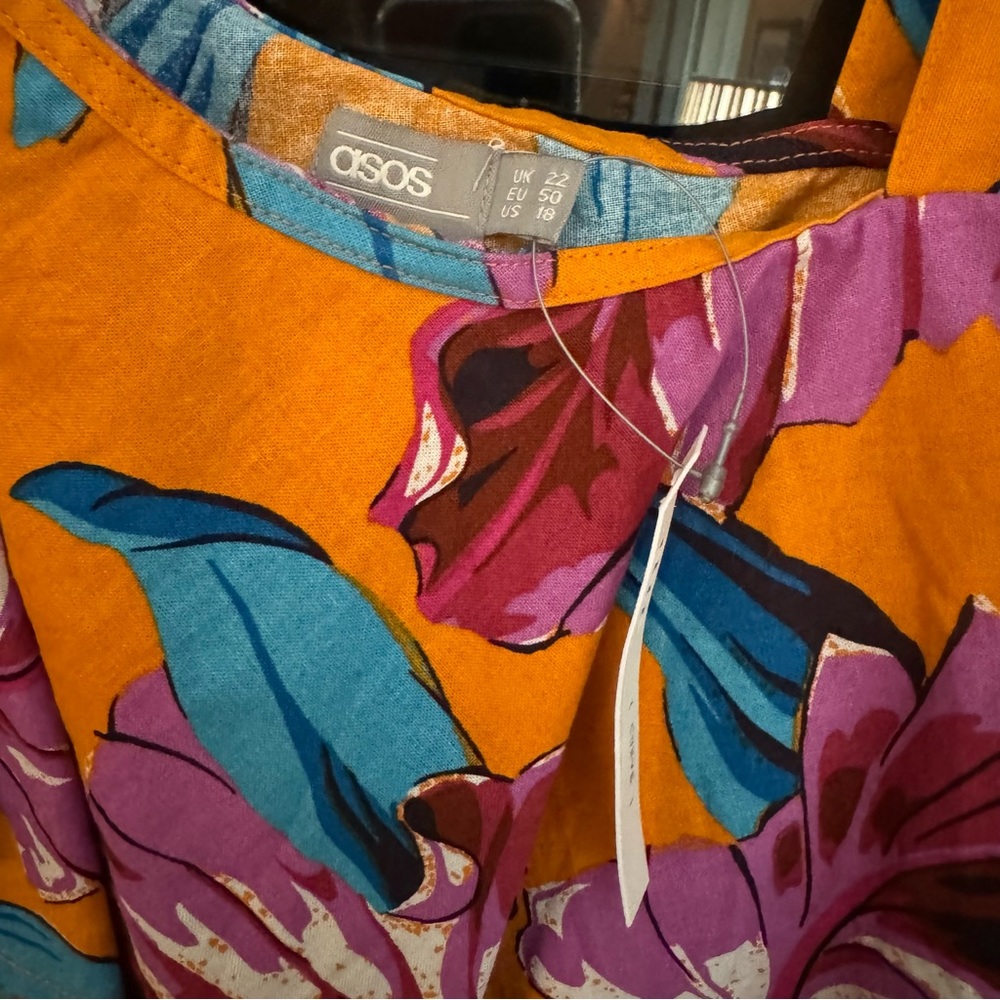 ASOS One Shoulder Ruffle Bright Tropical Sundress 18 - Picture 6 of 6